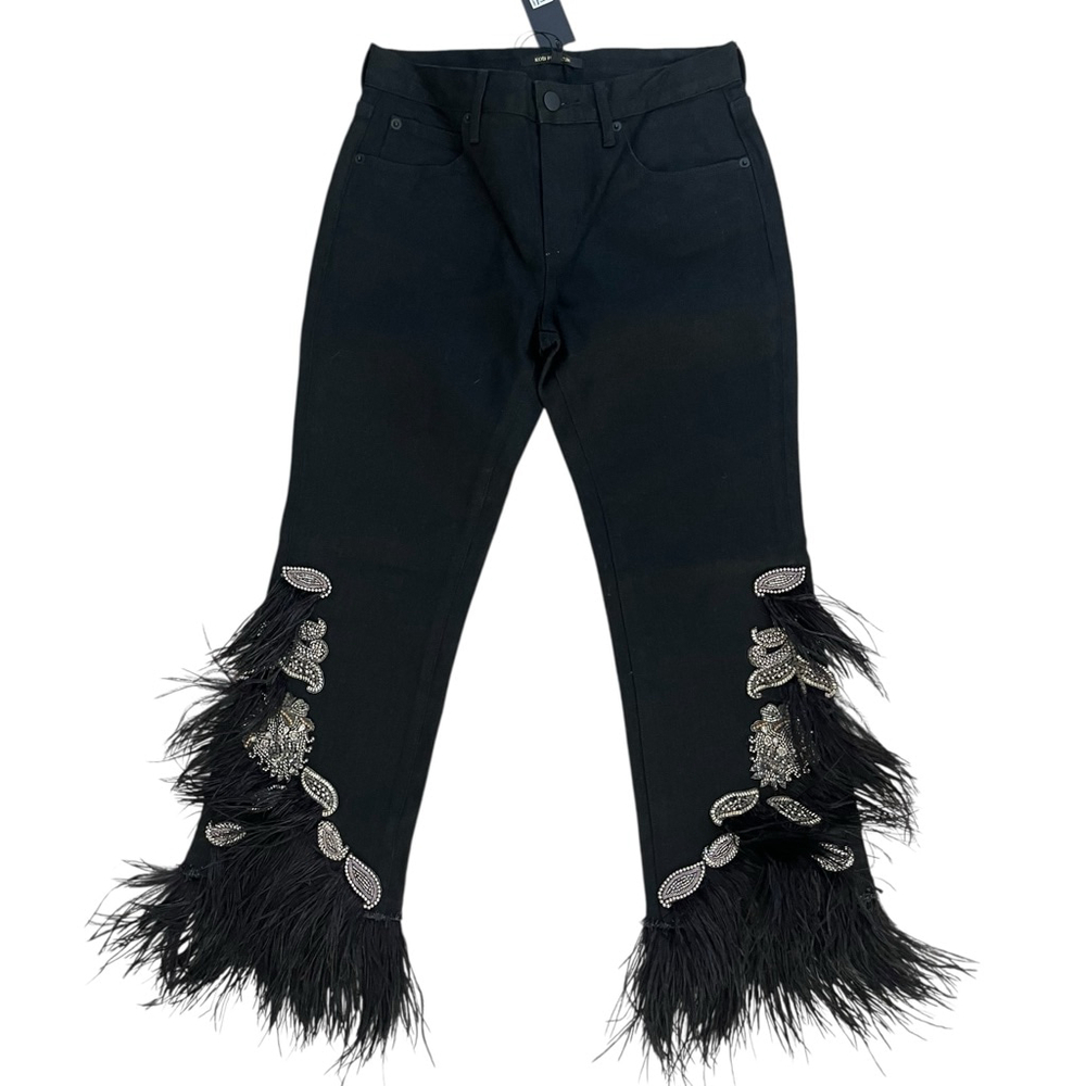 Kobi Halperin Black Feather Embellished Jeweled Jeans NWT NEW Size 0